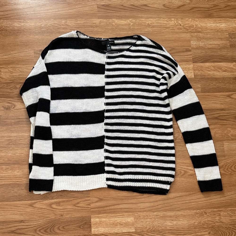 linen blend sweater stripes striped asymmetrical Aqua brand